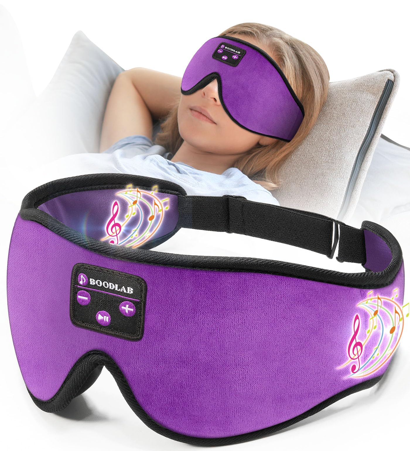 Bluetooth Sleep Mask Boodlab Sleep Headphones for Side Sleepers Travel Eye Mask for Sleeping Airplane Washable Sleep Mask Headphones with Adjustable Ultra Thin Stereo Speakers Microphone