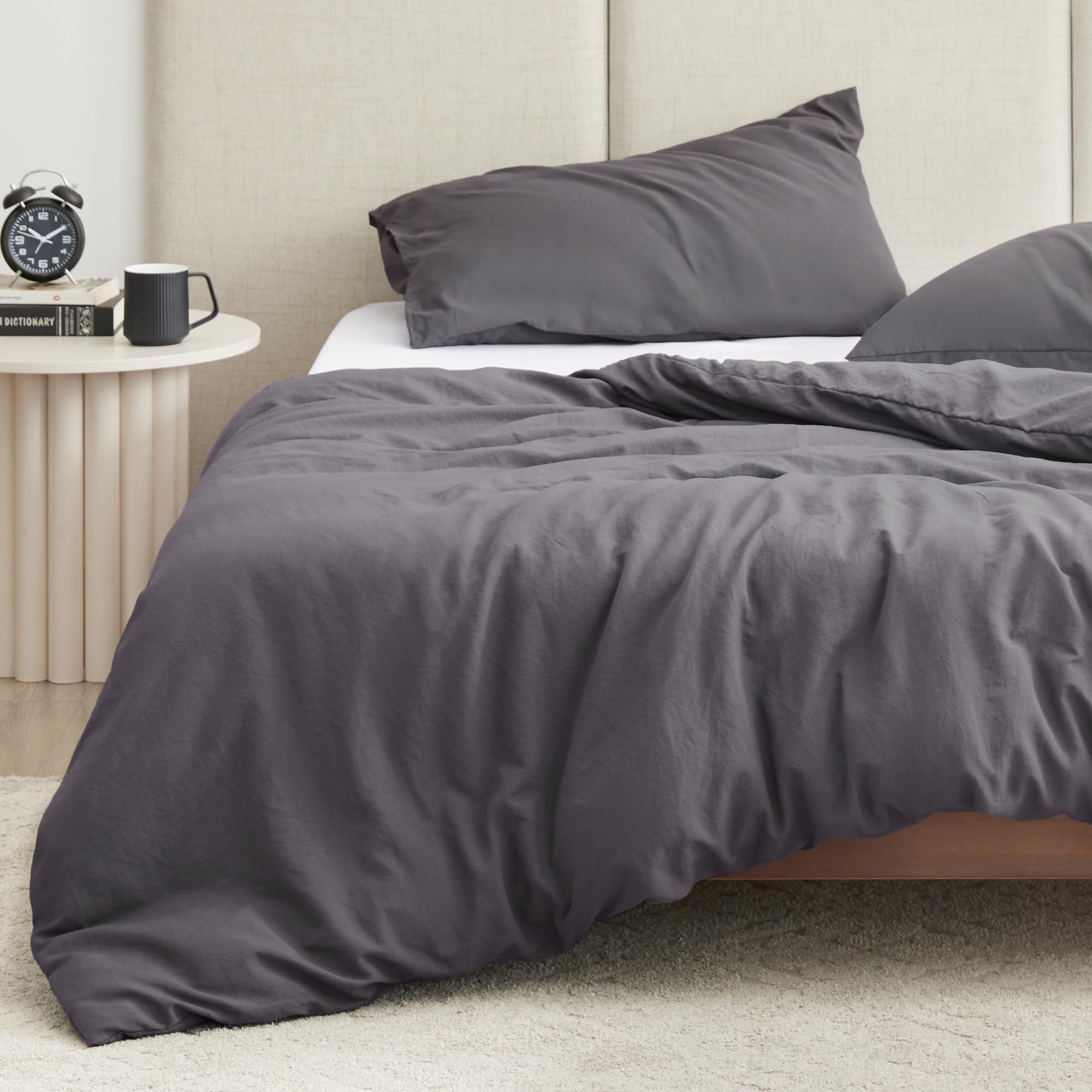 EXQ Home Washed Cotton Duvet Cover for Weighted Blanket 48x72 inches Machine Washable Duvet Cover with 8 Ties (Light GreyDuvet Cover only)